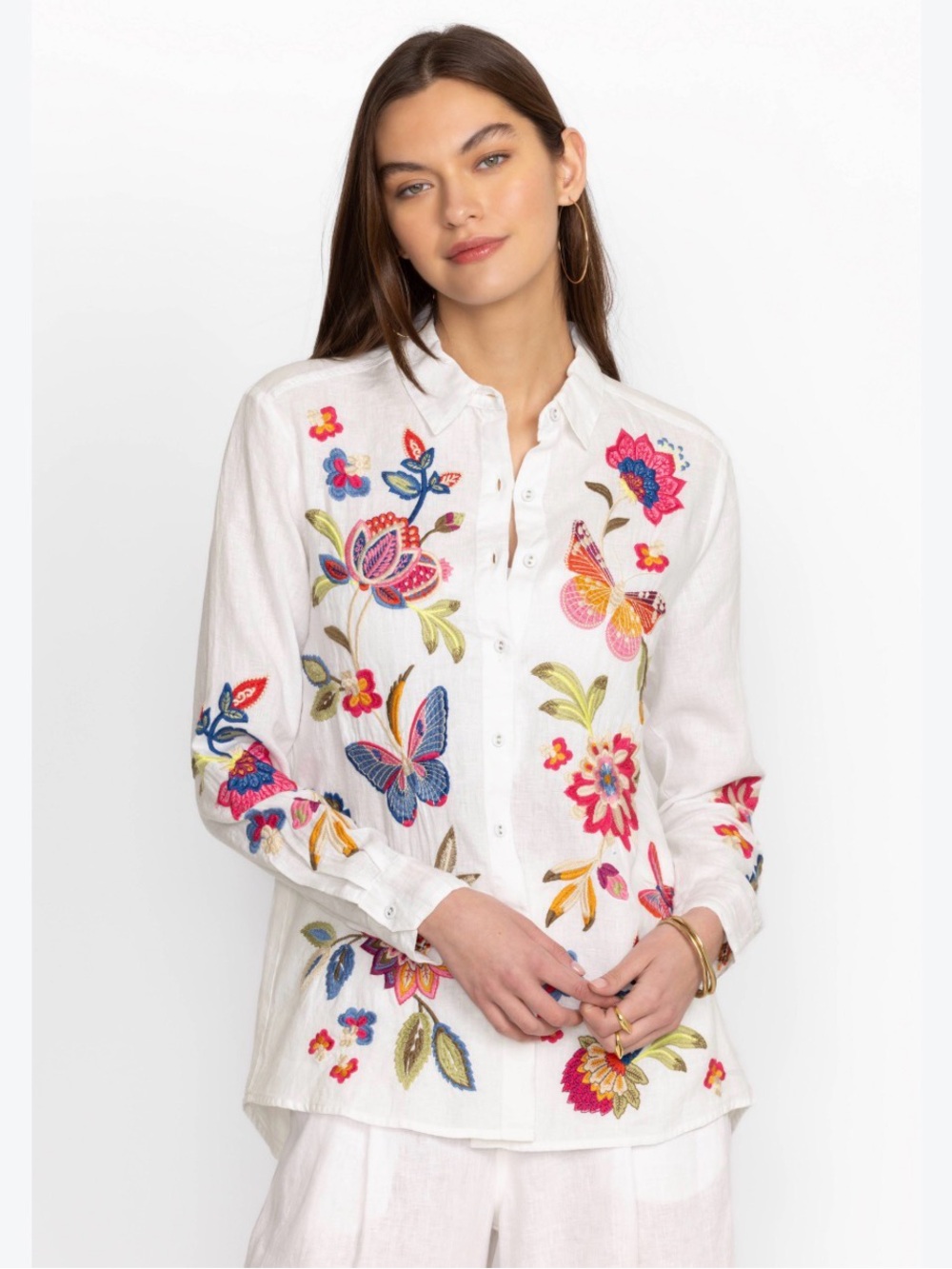 New Johnny Was Embroidered Linen Shirt